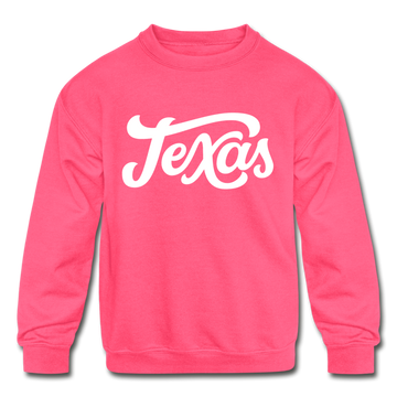 Texas Youth Sweatshirt - Hand Lettered Youth Texas Crewneck Sweatshirt - neon pink