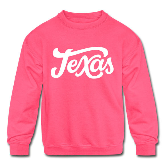 Texas Youth Sweatshirt - Hand Lettered Youth Texas Crewneck Sweatshirt - neon pink