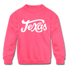 Texas Youth Sweatshirt - Hand Lettered Youth Texas Crewneck Sweatshirt - neon pink