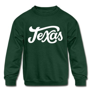 Texas Youth Sweatshirt - Hand Lettered Youth Texas Crewneck Sweatshirt - forest green