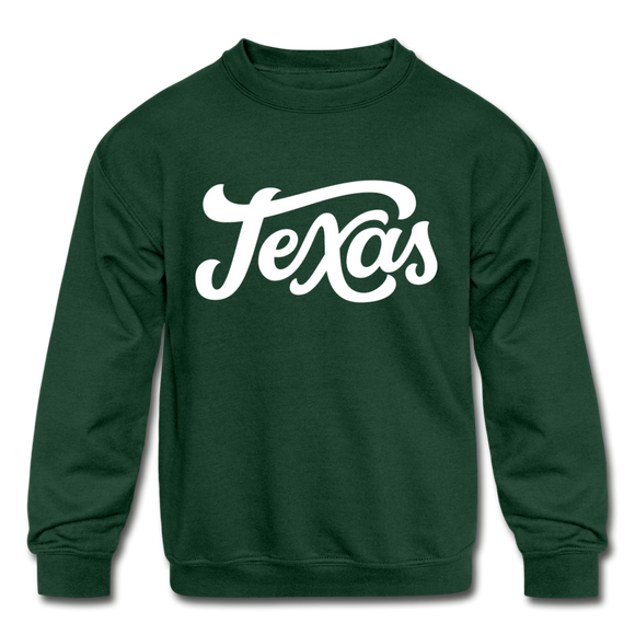 Texas Youth Sweatshirt - Hand Lettered Youth Texas Crewneck Sweatshirt - forest green