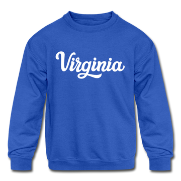 Virginia Youth Sweatshirt - Hand Lettered Youth Virginia Crewneck Sweatshirt - royal blue