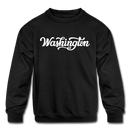 Washington Youth Sweatshirt - Hand Lettered Youth Washington Crewneck Sweatshirt - black