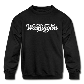 Washington Youth Sweatshirt - Hand Lettered Youth Washington Crewneck Sweatshirt - black