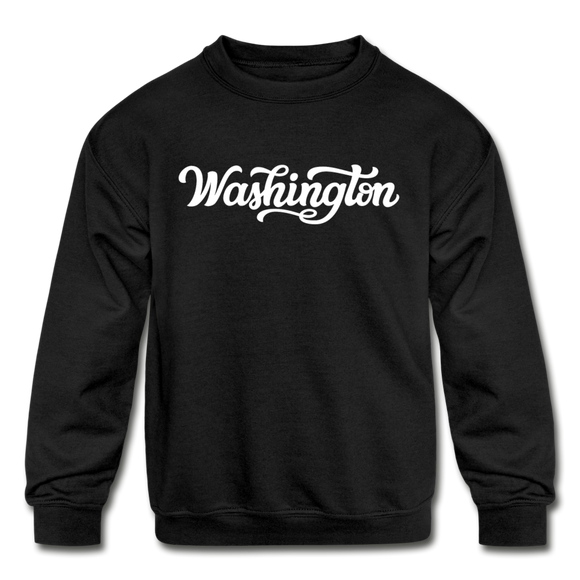 Washington Youth Sweatshirt - Hand Lettered Youth Washington Crewneck Sweatshirt - black
