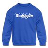 Washington Youth Sweatshirt - Hand Lettered Youth Washington Crewneck Sweatshirt - royal blue
