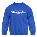 Washington Youth Sweatshirt - Hand Lettered Youth Washington Crewneck Sweatshirt - royal blue