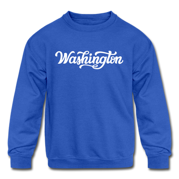 Washington Youth Sweatshirt - Hand Lettered Youth Washington Crewneck Sweatshirt - royal blue