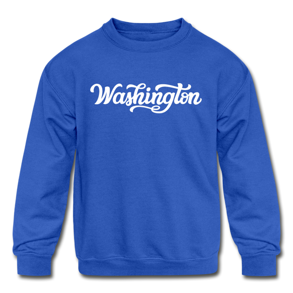 Washington Youth Sweatshirt - Hand Lettered Youth Washington Crewneck Sweatshirt - royal blue