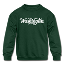 Washington Youth Sweatshirt - Hand Lettered Youth Washington Crewneck Sweatshirt - forest green