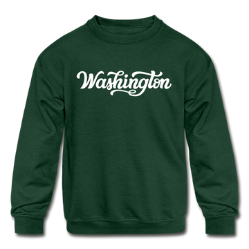 Washington Youth Sweatshirt - Hand Lettered Youth Washington Crewneck Sweatshirt - forest green