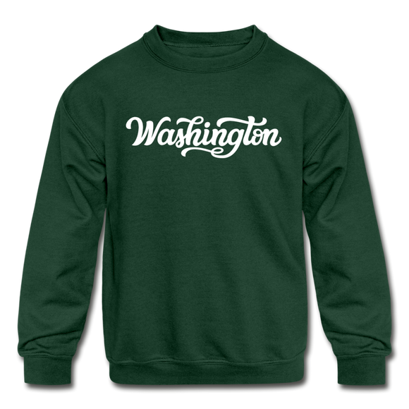 Washington Youth Sweatshirt - Hand Lettered Youth Washington Crewneck Sweatshirt - forest green