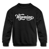 Wyoming Youth Sweatshirt - Hand Lettered Youth Wyoming Crewneck Sweatshirt - black