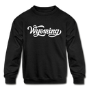 Wyoming Youth Sweatshirt - Hand Lettered Youth Wyoming Crewneck Sweatshirt - black