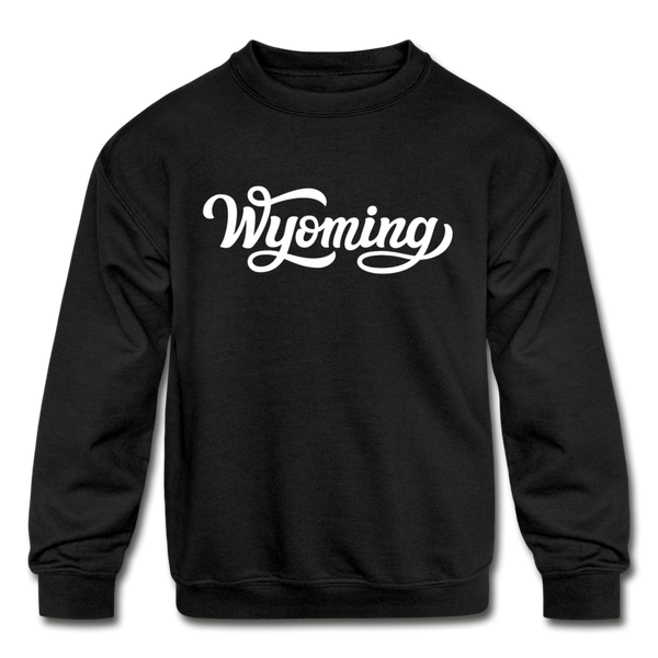 Wyoming Youth Sweatshirt - Hand Lettered Youth Wyoming Crewneck Sweatshirt - black