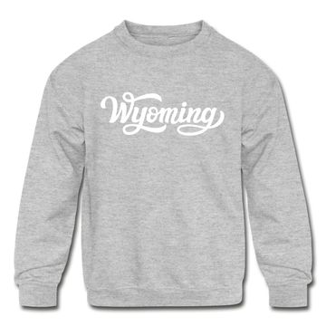 Wyoming Youth Sweatshirt - Hand Lettered Youth Wyoming Crewneck Sweatshirt - heather gray