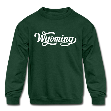 Wyoming Youth Sweatshirt - Hand Lettered Youth Wyoming Crewneck Sweatshirt - forest green