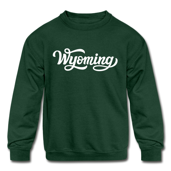 Wyoming Youth Sweatshirt - Hand Lettered Youth Wyoming Crewneck Sweatshirt - forest green