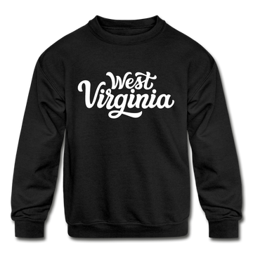 West Virginia Youth Sweatshirt - Hand Lettered Youth West Virginia Crewneck Sweatshirt - black