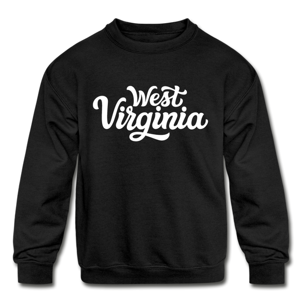 West Virginia Youth Sweatshirt - Hand Lettered Youth West Virginia Crewneck Sweatshirt - black