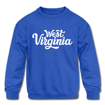 West Virginia Youth Sweatshirt - Hand Lettered Youth West Virginia Crewneck Sweatshirt - royal blue