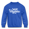 West Virginia Youth Sweatshirt - Hand Lettered Youth West Virginia Crewneck Sweatshirt - royal blue