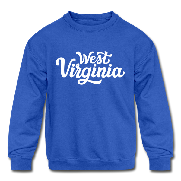 West Virginia Youth Sweatshirt - Hand Lettered Youth West Virginia Crewneck Sweatshirt - royal blue