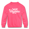 West Virginia Youth Sweatshirt - Hand Lettered Youth West Virginia Crewneck Sweatshirt - neon pink