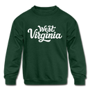 West Virginia Youth Sweatshirt - Hand Lettered Youth West Virginia Crewneck Sweatshirt - forest green