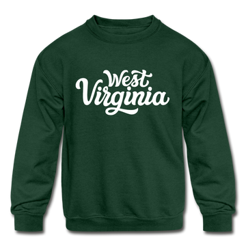 West Virginia Youth Sweatshirt - Hand Lettered Youth West Virginia Crewneck Sweatshirt - forest green