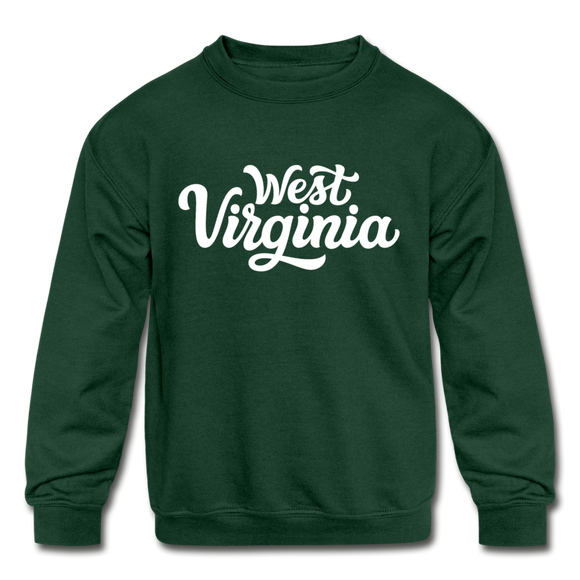 West Virginia Youth Sweatshirt - Hand Lettered Youth West Virginia Crewneck Sweatshirt - forest green