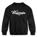 Wisconsin Youth Sweatshirt - Hand Lettered Youth Wisconsin Crewneck Sweatshirt - black