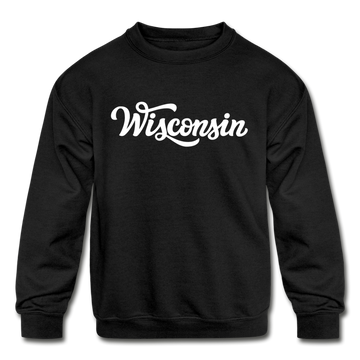 Wisconsin Youth Sweatshirt - Hand Lettered Youth Wisconsin Crewneck Sweatshirt - black