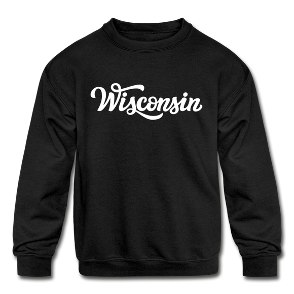 Wisconsin Youth Sweatshirt - Hand Lettered Youth Wisconsin Crewneck Sweatshirt - black