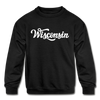 Wisconsin Youth Sweatshirt - Hand Lettered Youth Wisconsin Crewneck Sweatshirt - black