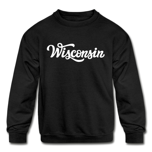 Wisconsin Youth Sweatshirt - Hand Lettered Youth Wisconsin Crewneck Sweatshirt - black