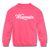 Wisconsin Youth Sweatshirt - Hand Lettered Youth Wisconsin Crewneck Sweatshirt - neon pink