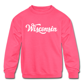 Wisconsin Youth Sweatshirt - Hand Lettered Youth Wisconsin Crewneck Sweatshirt