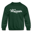Wisconsin Youth Sweatshirt - Hand Lettered Youth Wisconsin Crewneck Sweatshirt - forest green