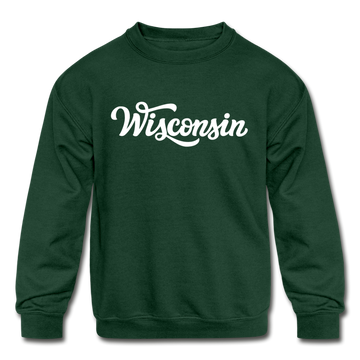 Wisconsin Youth Sweatshirt - Hand Lettered Youth Wisconsin Crewneck Sweatshirt - forest green