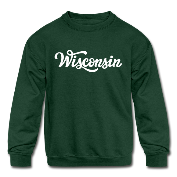 Wisconsin Youth Sweatshirt - Hand Lettered Youth Wisconsin Crewneck Sweatshirt - forest green