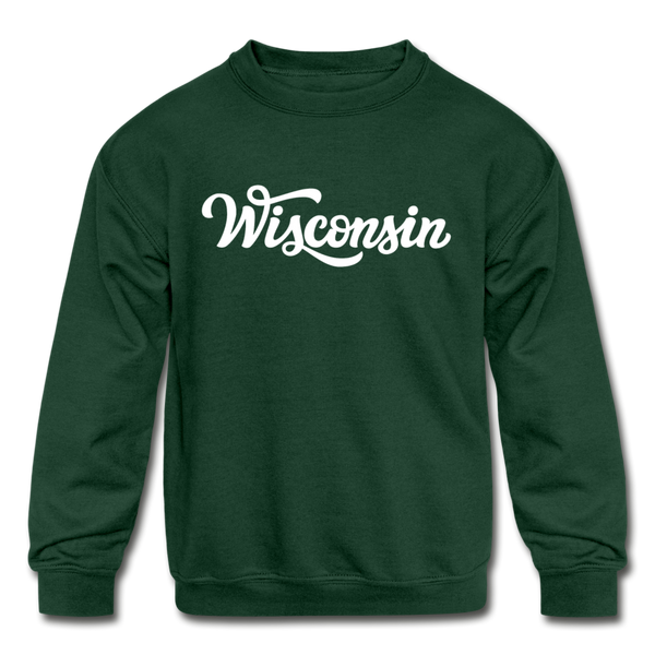 Wisconsin Youth Sweatshirt - Hand Lettered Youth Wisconsin Crewneck Sweatshirt - forest green