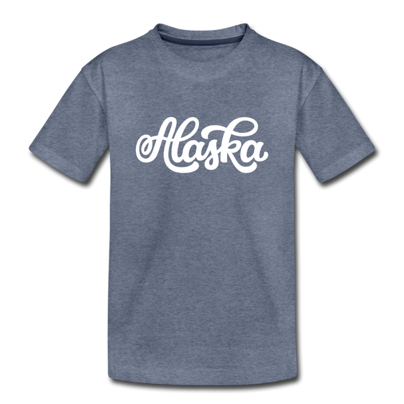 Alaska Youth T-Shirt - Hand Lettered Youth Alaska Tee - heather blue