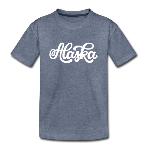 Alaska Youth T-Shirt - Hand Lettered Youth Alaska Tee - heather blue
