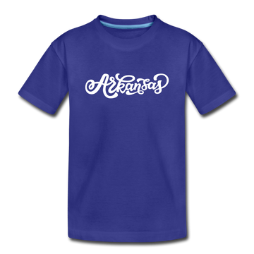 Arkansas Youth T-Shirt - Hand Lettered Youth Arkansas Tee - royal blue