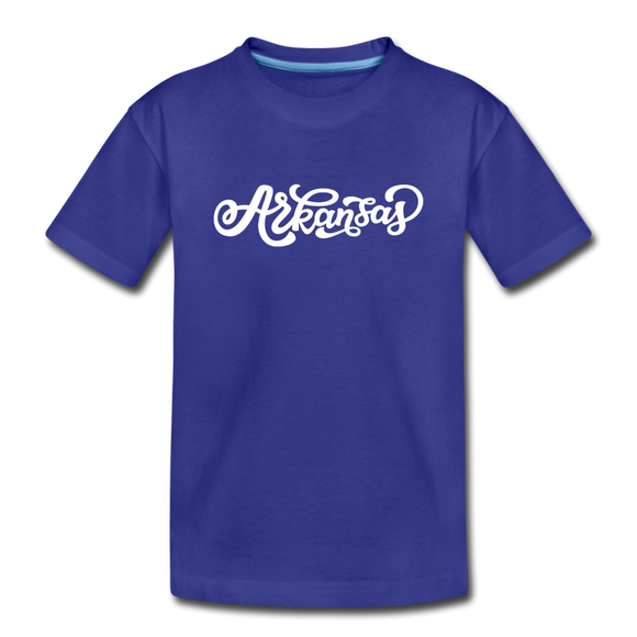 Arkansas Youth T-Shirt - Hand Lettered Youth Arkansas Tee - royal blue