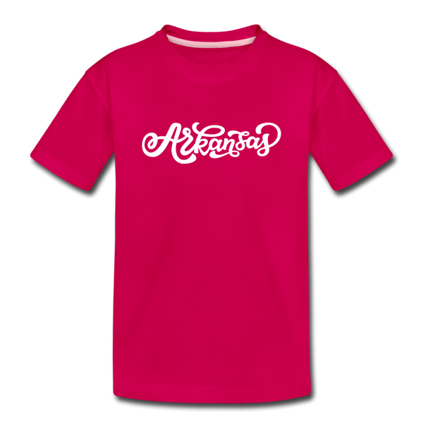 Arkansas Youth T-Shirt - Hand Lettered Youth Arkansas Tee - dark pink
