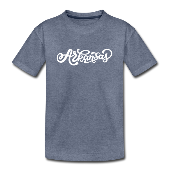 Arkansas Youth T-Shirt - Hand Lettered Youth Arkansas Tee - heather blue