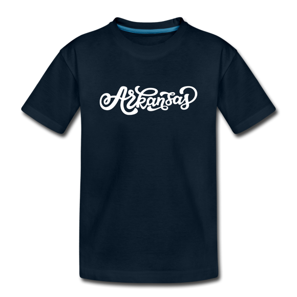 Arkansas Youth T-Shirt - Hand Lettered Youth Arkansas Tee - deep navy