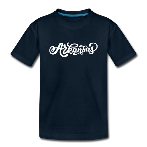 Arkansas Youth T-Shirt - Hand Lettered Youth Arkansas Tee - deep navy